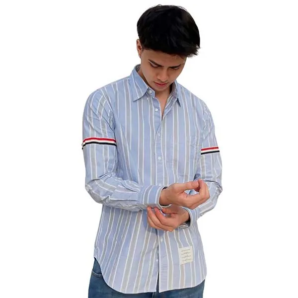 Áo Sơ Mi Nam Thom Browne Stripe Oxford Armband Straight Fit MWL301AF0352480 Màu Xanh