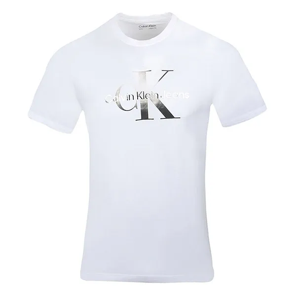 Áo Thun Nam Calvin Klein CK Chữ Bạc GC05 Tshirt Màu Trắng Size M