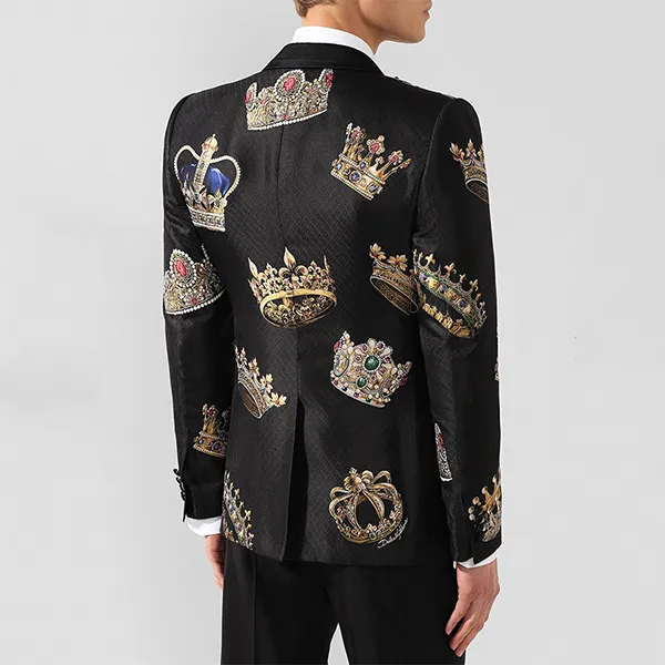 Áo Vest Nam Dolce & Gabbana D&G Crown Jacquard Silk Tuxedo Blazer Màu Đen Size 46 - Thời trang - Vua Hàng Hiệu
