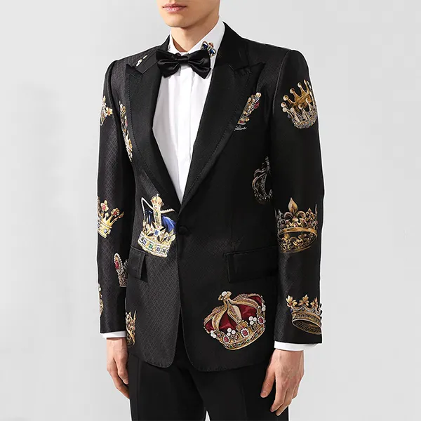 Áo Vest Nam Dolce & Gabbana D&G Crown Jacquard Silk Tuxedo Blazer Màu Đen Size 46 - Thời trang - Vua Hàng Hiệu