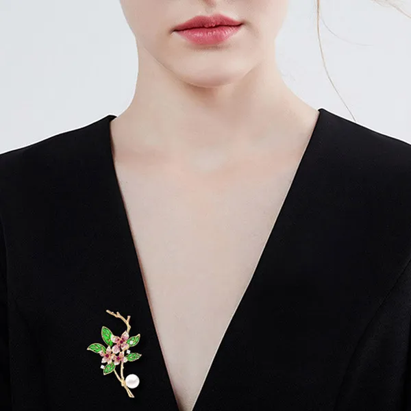 Cài Áo Nữ Meri Nhành Hoa Ngọc Trai BR629 Màu Vàng