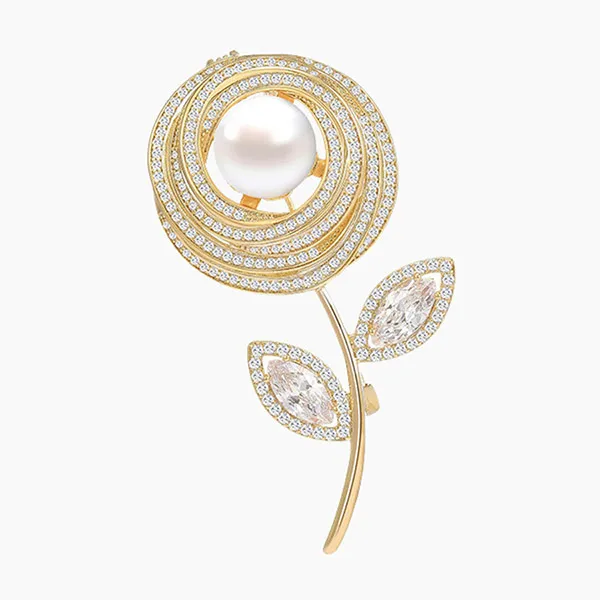 Cài Áo Nữ Meri Hoa Hồng Ngọc Trai Sang Trọng BR646 Màu Vàng