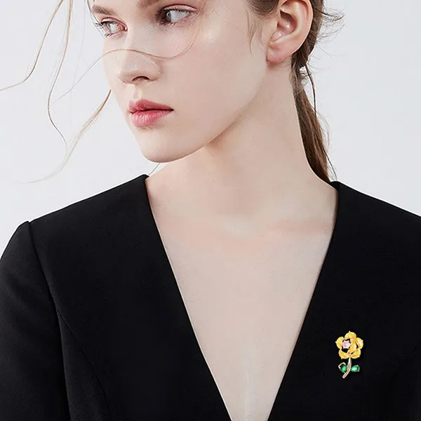 Cài Áo Nữ Meri Hoa Vàng Lấp Lánh Màu Vàng