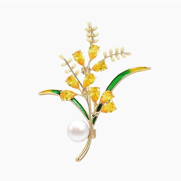 Cài Áo Nữ Meri Nhánh Hoa Tinh Tế BR586 Màu Vàng