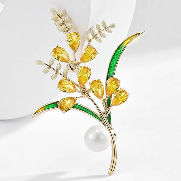 Cài Áo Nữ Meri Nhánh Hoa Tinh Tế BR586 Màu Vàng