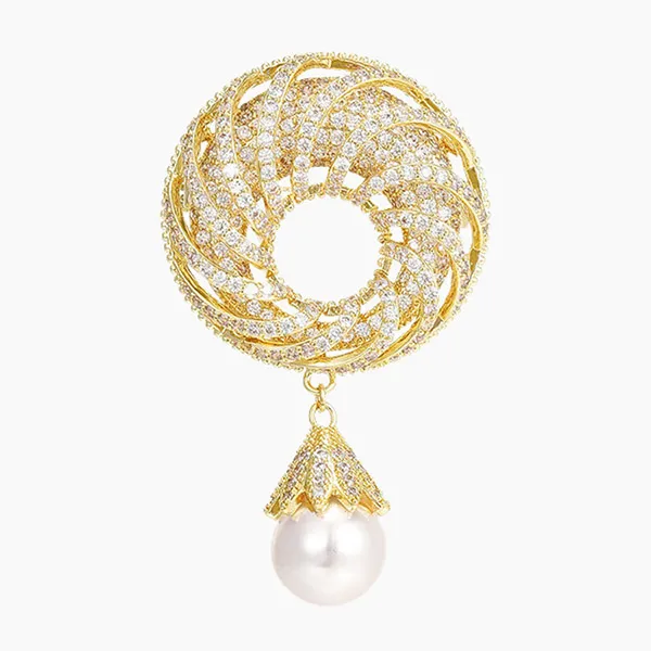 Cài Áo Nữ Meri Vòng Đá Ngọc Trai Baroque Sang Trọng BR651 Màu Vàng