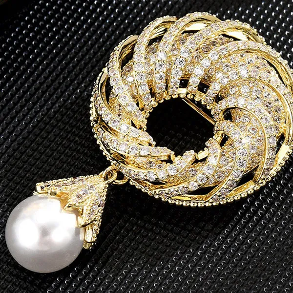 Cài Áo Nữ Meri Vòng Đá Ngọc Trai Baroque Sang Trọng BR651 Màu Vàng