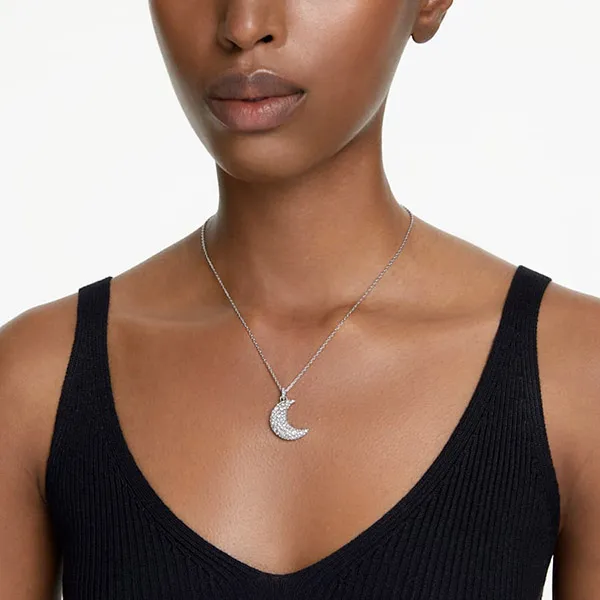 Dây Chuyền Nữ Swarovski Luna Pendant Moon, White, Rhodium Plated 5666181 Màu Bạc - Trang sức - Vua Hàng Hiệu