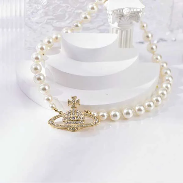Dây Chuyền Nữ Vivienne Westwood Bas Relief Pearl-Chain Choker Màu Vàng - Trang sức - Vua Hàng Hiệu