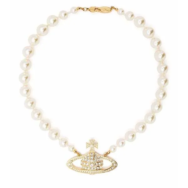 Dây Chuyền Nữ Vivienne Westwood Bas Relief Pearl-Chain Choker Màu Vàng - Trang sức - Vua Hàng Hiệu