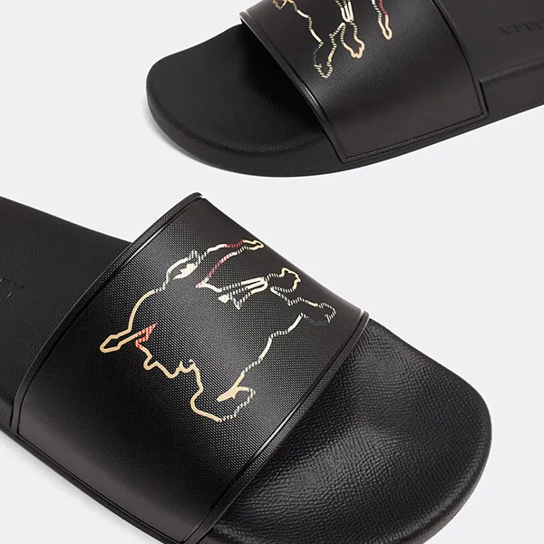 Dép Nam Burberry Equestrian Knight Printed Slide 8071849 Màu Đen Size 40