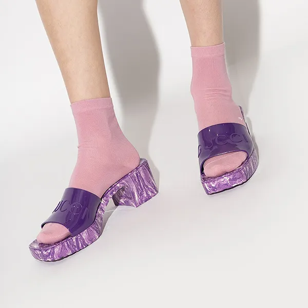Dép Cao Gót Nữ Gucci Purple Heeled Slides With Monogram 700989 JFM00-5235 Màu Tím Size 34