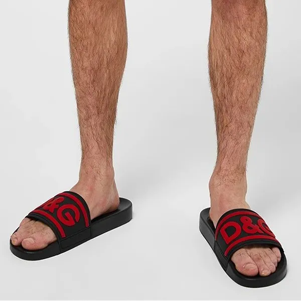Dép Nam Dolce & Gabbana D&G Black Logo DG Red Rubber CS2072 AQ858 89650 Màu Đen - Dép - Vua Hàng Hiệu