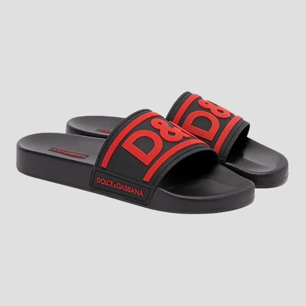 Dép Nam Dolce & Gabbana D&G Black Logo DG Red Rubber CS2072 AQ858 89650 Màu Đen - Dép - Vua Hàng Hiệu