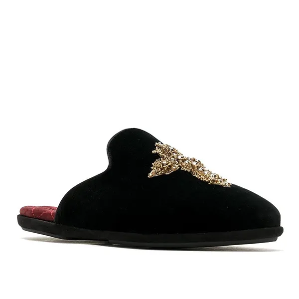 Dép Nam Dolce & Gabbana D&G Cross Embellished Velvet Slippers A80128AU488 Màu Đen Họa Tiết - Dép - Vua Hàng Hiệu