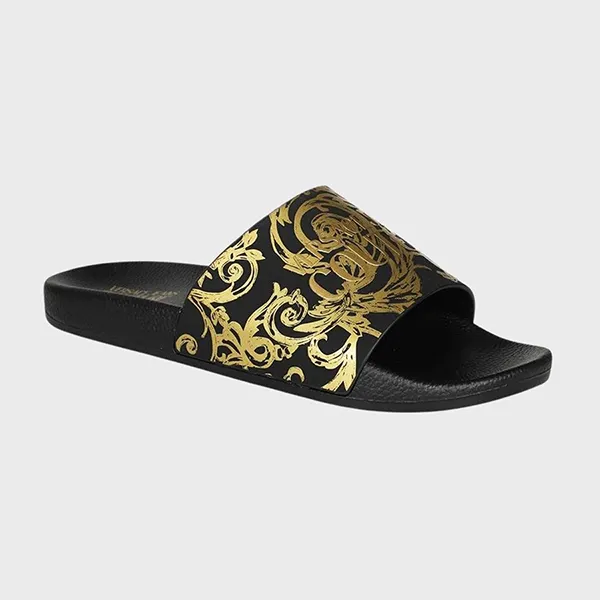 Dép Nam Versace Jeans Couture Black Logo Gold Printed 74YA3SQ4 ZS365 G89 Màu Đen Vàng