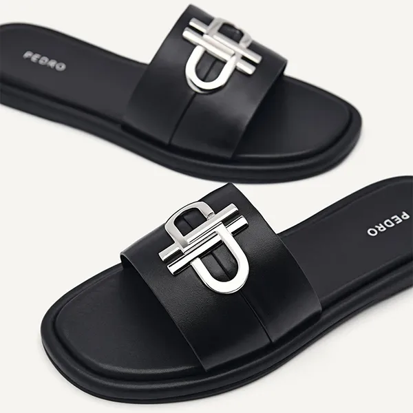 Dép Nữ Pedro Icon Leather Slide Sandals Black 65110068 Màu Đen Size 38