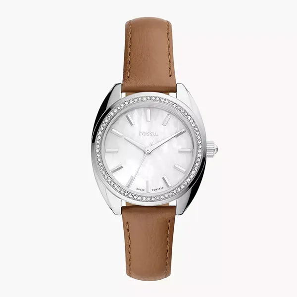 Đồng Hồ Nữ Fossil Vale Solar-Powered Brown Leather Watch BQ3774 Màu Nâu Bạc - Đồng hồ - Vua Hàng Hiệu
