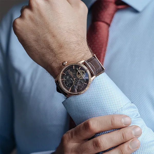 Đồng Hồ Nam Thomas Earnshaw Longitude Shadow Sun & Moon Automatic Watch ES-8063-06 Màu Nâu