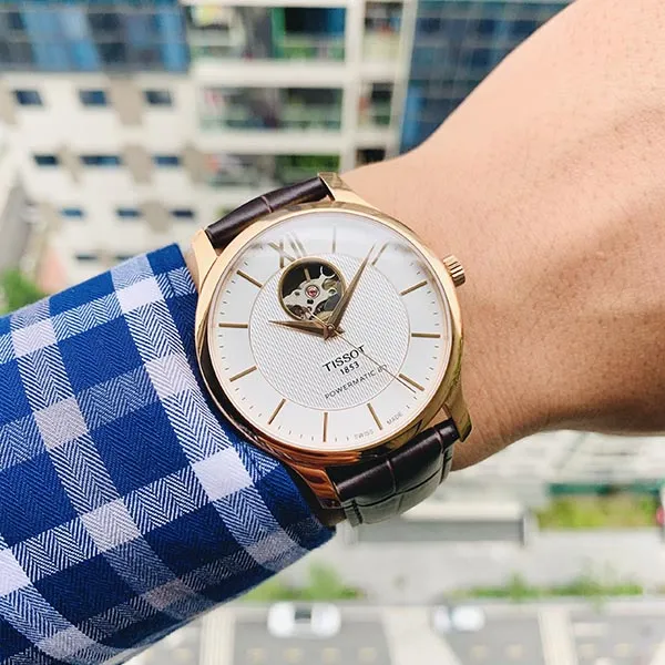 Đồng Hồ Tissot Automatic Tradition Powermatic 80 Open Heart T063.907.36.038.00 Màu Nâu Trắng - Đồng hồ - Vua Hàng Hiệu