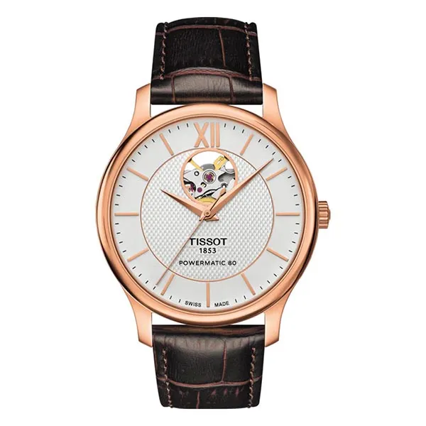 Đồng Hồ Tissot Automatic Tradition Powermatic 80 Open Heart T063.907.36.038.00 Màu Nâu Trắng - Đồng hồ - Vua Hàng Hiệu