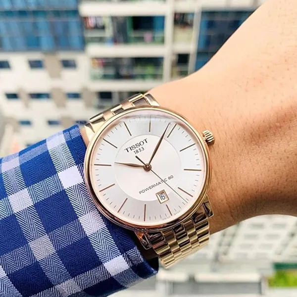 Đồng Hồ Nam Tissot Carson Premium Powermatic 80 T122.407.33.031.00 Màu Trắng - Vàng Hồng