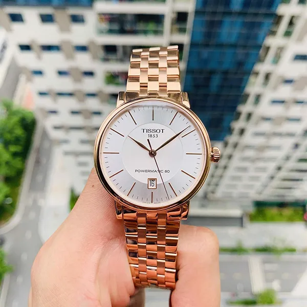 Đồng Hồ Nam Tissot Carson Premium Powermatic 80 T122.407.33.031.00 Màu Trắng - Vàng Hồng