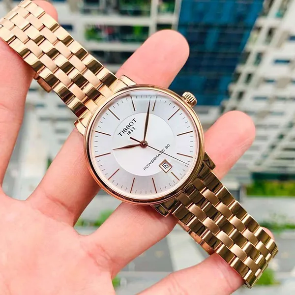 Đồng Hồ Nam Tissot Carson Premium Powermatic 80 T122.407.33.031.00 Màu Trắng - Vàng Hồng