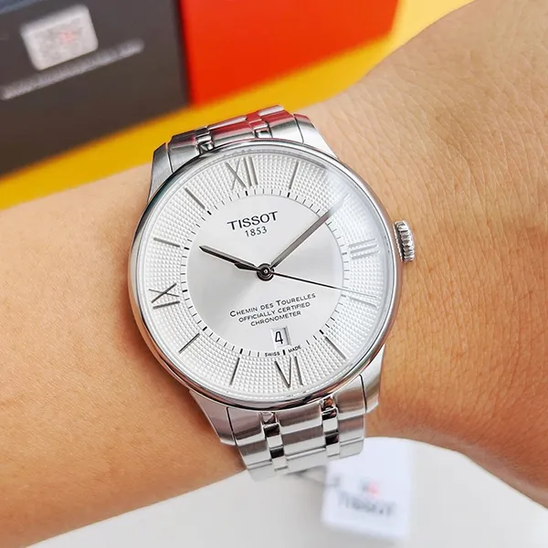 Đồng Hồ Nam Tissot Chemin Des Tourelles Automatic Cosc T099.408.11.038.00 Màu Trắng Bạc