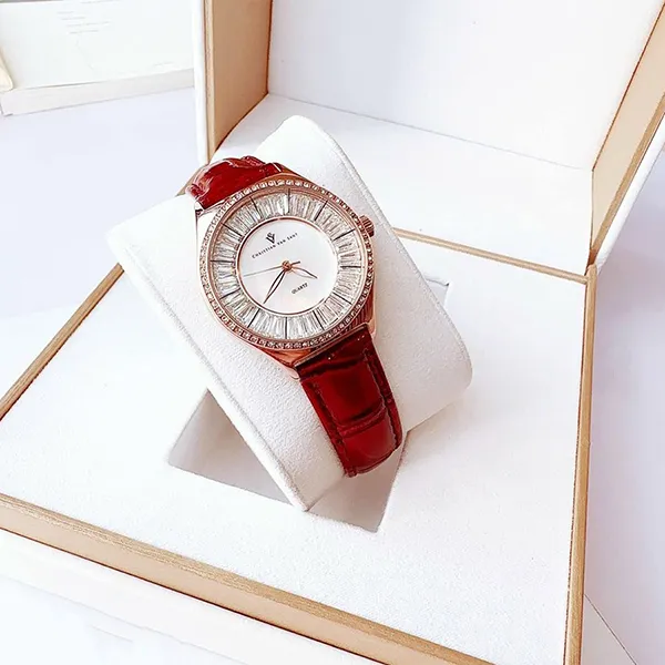 Đồng Hồ Nữ Christian Van Sant Luna Mother Of Pearl Dial Watch CV3208 Màu Đỏ