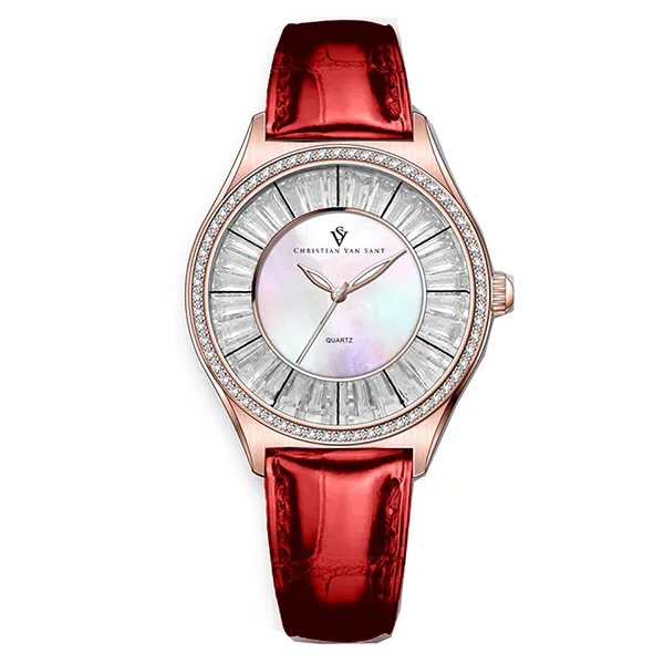 Đồng Hồ Nữ Christian Van Sant Luna Mother Of Pearl Dial Watch CV3208 Màu Đỏ