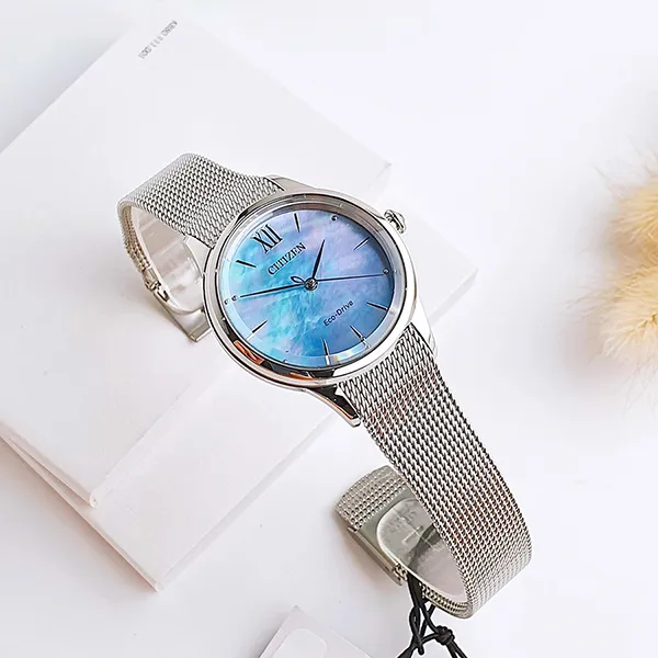 Đồng Hồ Nữ Citizen Eco-Drive EM0810-50N Màu Xanh Bạc
