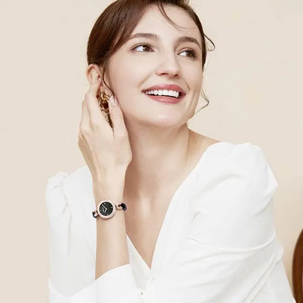 Đồng Hồ Nữ Furla Crystal-Embellished Bangle-Bracelet Watch Màu Đen/Vàng Hồng