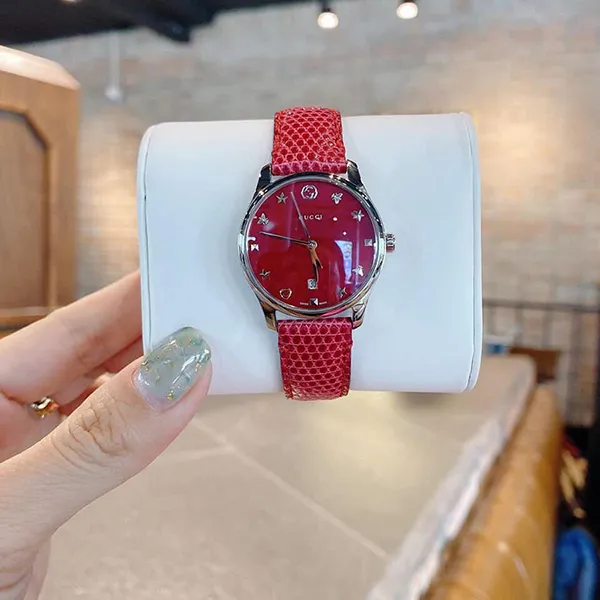 Đồng Hồ Nữ Gucci G-Timeless Red Mop Dial Red Leather YA126584 Màu Đỏ