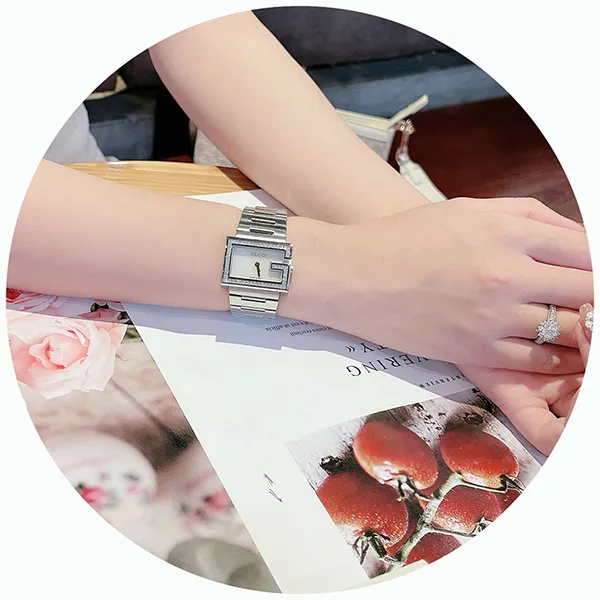 Đồng Hồ Nữ Gucci Rectangle 100G Diamond Mother Of Pearl Dial Silver Tone YA100510 Màu Bạc - Đồng hồ - Vua Hàng Hiệu