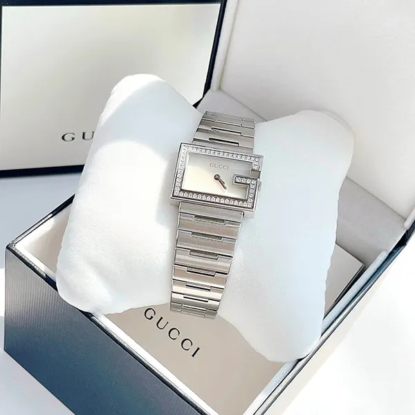 Đồng Hồ Nữ Gucci Rectangle 100G Diamond Mother Of Pearl Dial Silver Tone YA100510 Màu Bạc - Đồng hồ - Vua Hàng Hiệu
