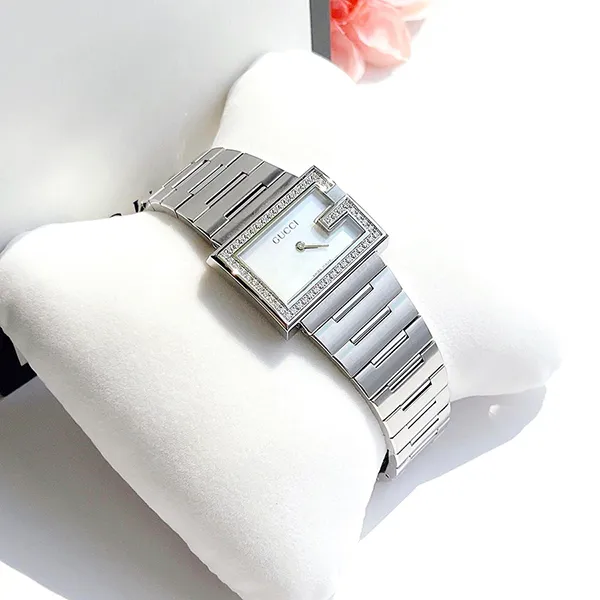 Đồng Hồ Nữ Gucci Rectangle 100G Diamond Mother Of Pearl Dial Silver Tone YA100510 Màu Bạc - Đồng hồ - Vua Hàng Hiệu