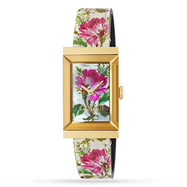 Đồng Hồ Nữ Gucci White Mother Of Pearl Floral Gold Tone G-Frame YA147406 Màu Vàng Hồng - Đồng hồ - Vua Hàng Hiệu