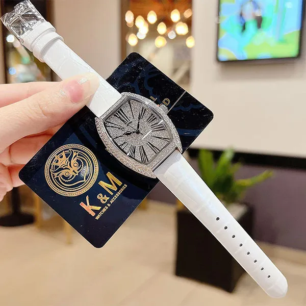 Đồng Hồ Nữ Kemil K&M Lily Crystal Women's Watch KM2205 Màu Bạc ( Kèm Dây Da Trắng) - Đồng hồ - Vua Hàng Hiệu