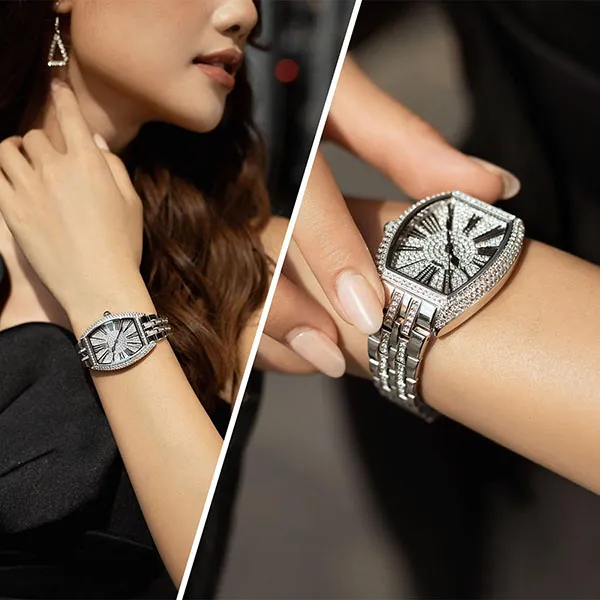 Đồng Hồ Nữ Kemil K&M Lily Crystal Women's Watch KM2205 Màu Bạc ( Kèm Dây Da Trắng) - Đồng hồ - Vua Hàng Hiệu