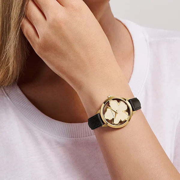 Đồng Hồ Nữ Ted Baker BKPLIS304 Magnolia Dial Leather Strap Watch Màu Đen Vàng - Đồng hồ - Vua Hàng Hiệu