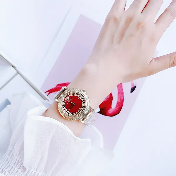 Đồng Hồ Nữ Versace Greca Chic Quartz Red Dial Watch VE3D00622 Màu Vàng Gold