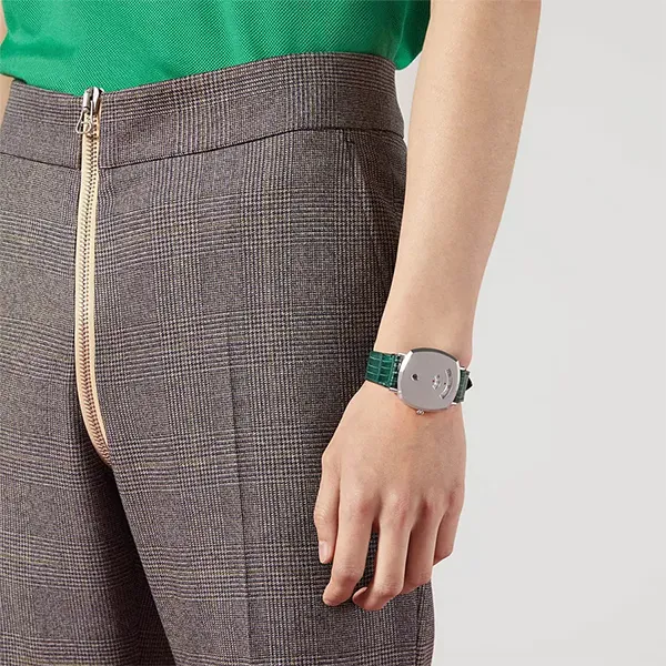 Đồng Hồ Unisex Gucci Grip Quartz Silver Dial Watch YA157404 Màu Xanh Lá