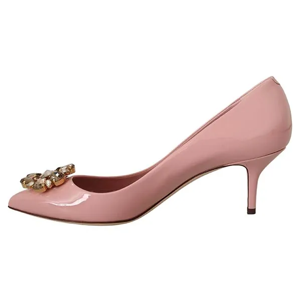 Giày Cao Gót Nữ Dolce & Gabbana D&G Pink Patent Leather Crystal Heels Pump Shoes Màu Hồng Size 36 - 3