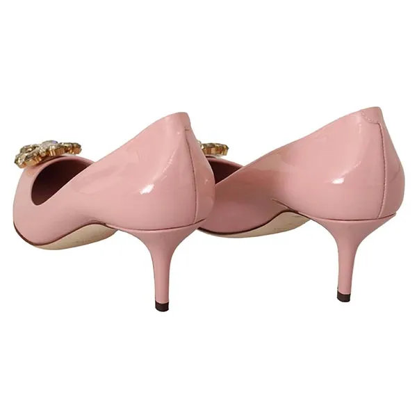 Giày Cao Gót Nữ Dolce & Gabbana D&G Pink Patent Leather Crystal Heels Pump Shoes Màu Hồng Size 36 - 4