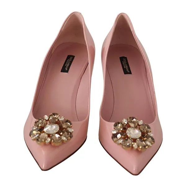 Giày Cao Gót Nữ Dolce & Gabbana D&G Pink Patent Leather Crystal Heels Pump Shoes Màu Hồng Size 36 - 1