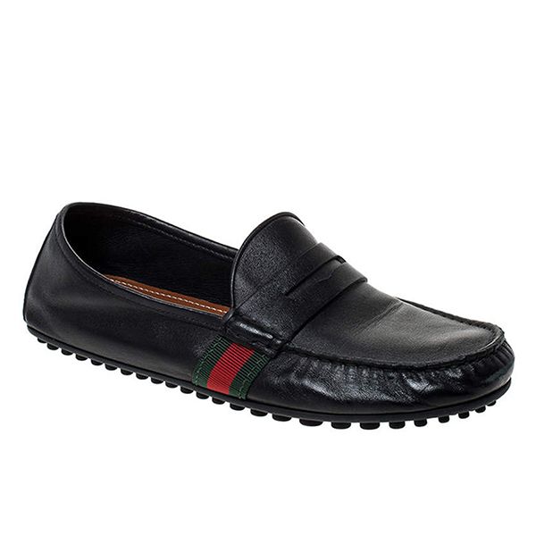 Giày Lười Gucci Black Leather Web Penny Loafers Màu Đen Size 40 - 1