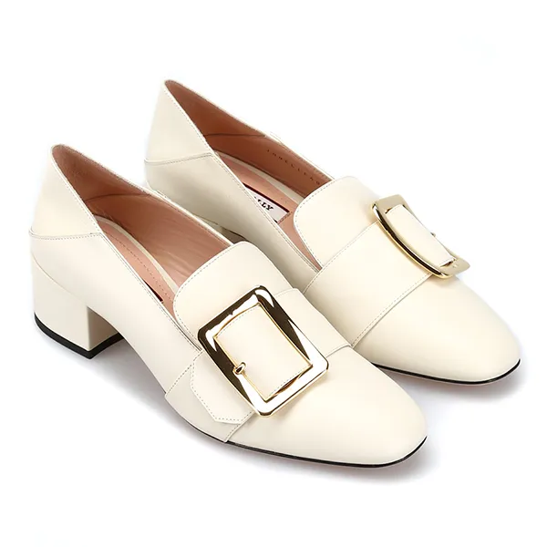 Giày Lười Nữ Bally Janelle Block-Heel Loafers Màu Trắng Kem Size 36 - Giày - Vua Hàng Hiệu