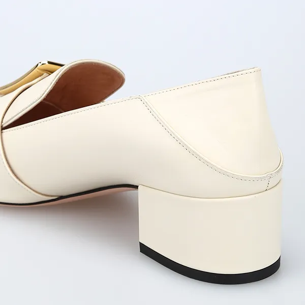 Giày Lười Nữ Bally Janelle Block-Heel Loafers Màu Trắng Kem Size 36 - Giày - Vua Hàng Hiệu