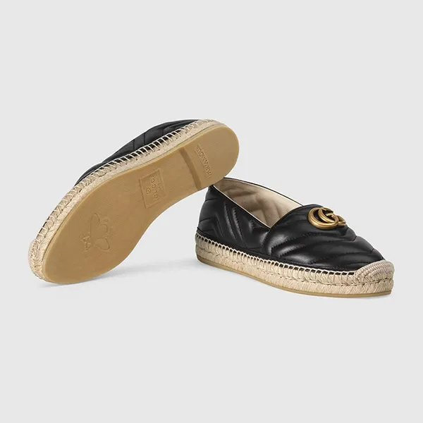 Giày Lười Nữ Gucci Leather Espadrille With Double G 551890-BKO00-1000 Màu Đen Be Size 35.5